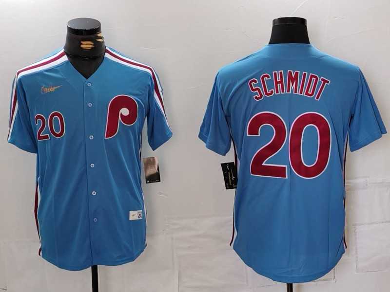 Mens Philadelphia Phillies #20 Mike Schmidt Number Light Blue Cooperstown Cool Base Jersey->philadelphia phillies->MLB Jersey